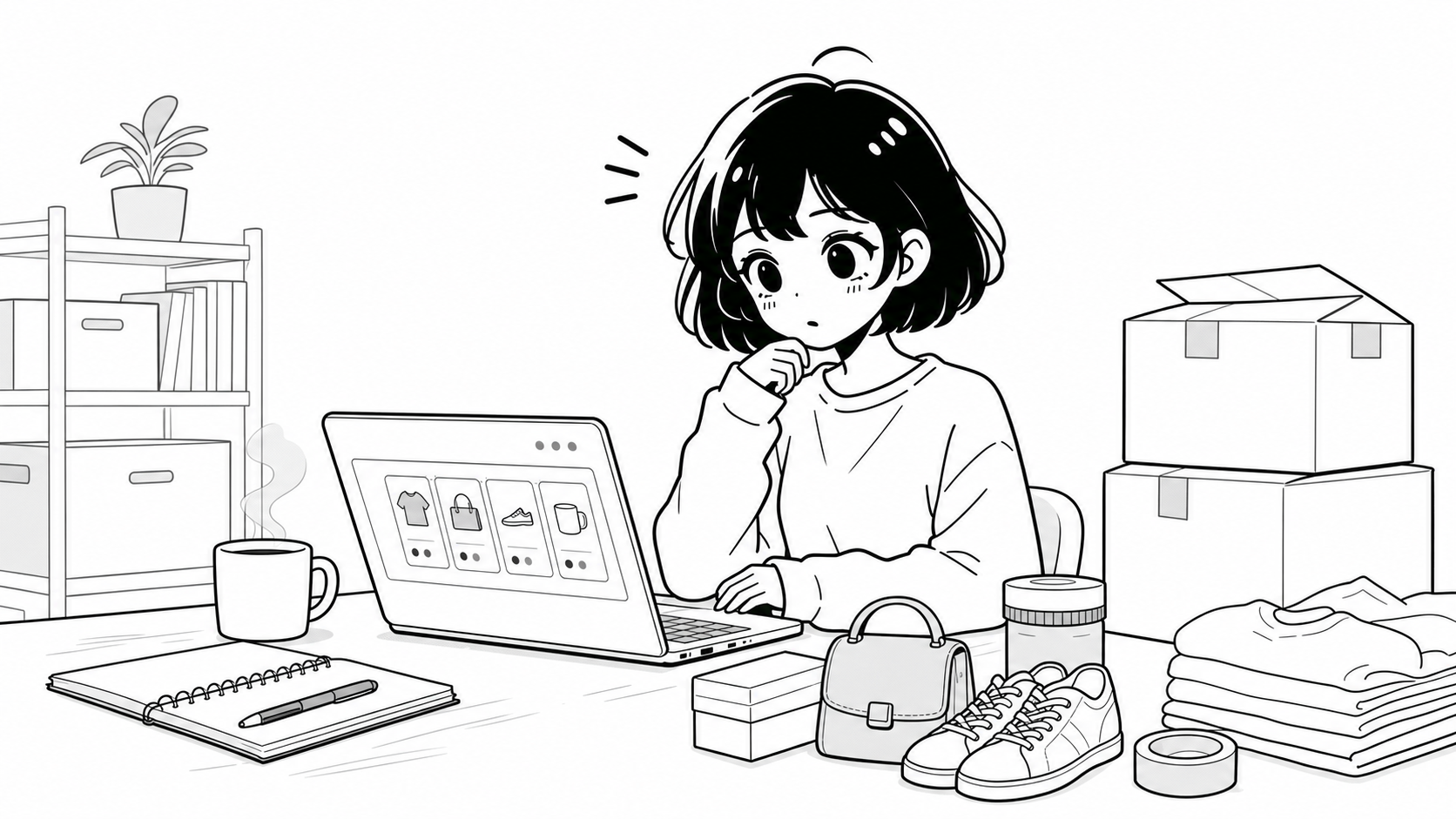 出品後のメルカリ販売作業を確認するねこのてのマスコット